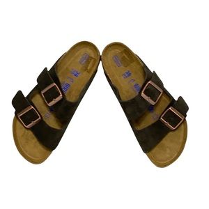 Birkenstock Arizona Brown Suede Soft Footbed Slide Slipon Sandals 38/7